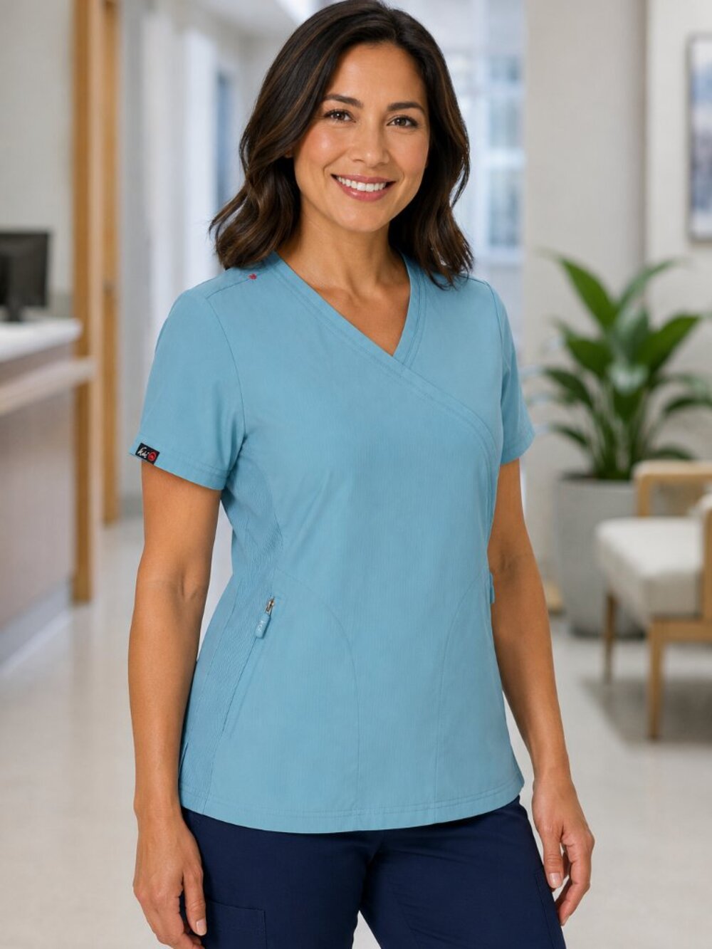 Koi Turquoise Blue Stretch Scrub Top